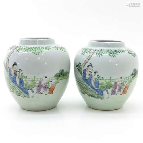 A Pair of Polychrome Decor Vases