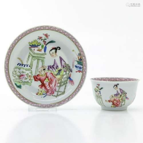 A Famille Rose Decor Cup & Saucer