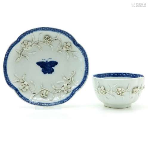 A Blue and White Decor Cup and Saucer