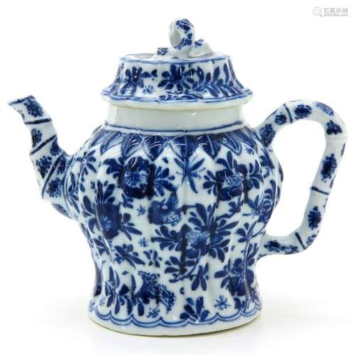 A Blue and White Bamboo Decor Teapot