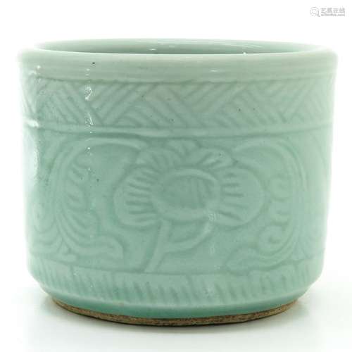 A Celadon Decor Brush Pot