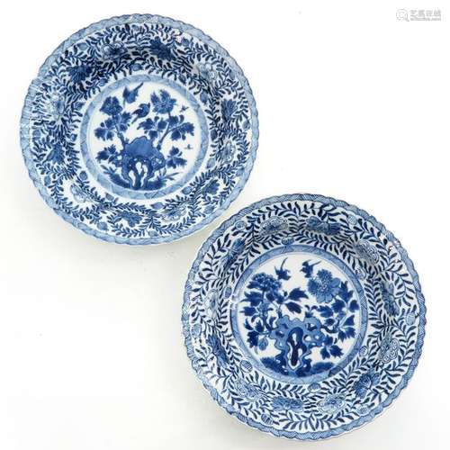 A Pair of Blue and White Decor Plates