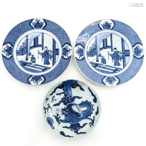 Three Blue and White Decor Plates