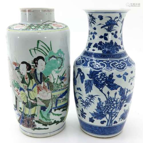 A Famille Verte and Blue and White Vase