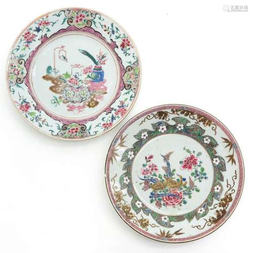 Two Famille Rose and Gilt Decor Plates