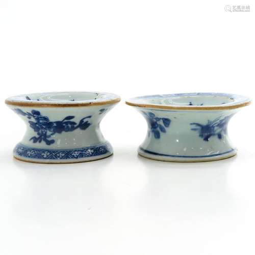 Two Blue and White Salt Cellars