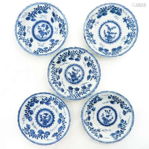 Five Blue and White Saucers