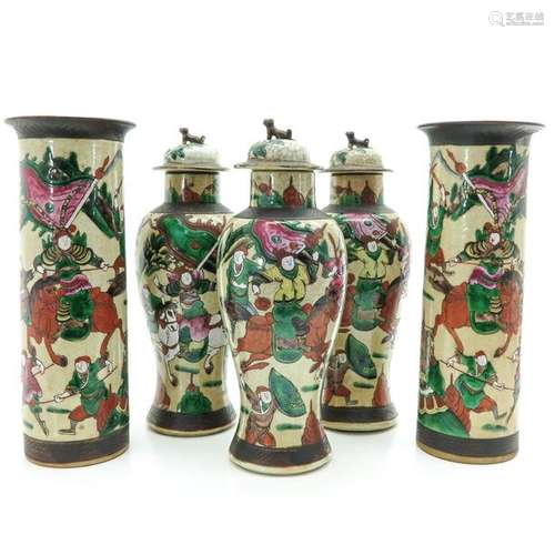 A Five Piece Nanking Garniture Set