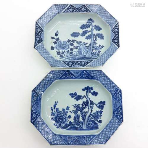 A Pair of Blue and White Serving Trays