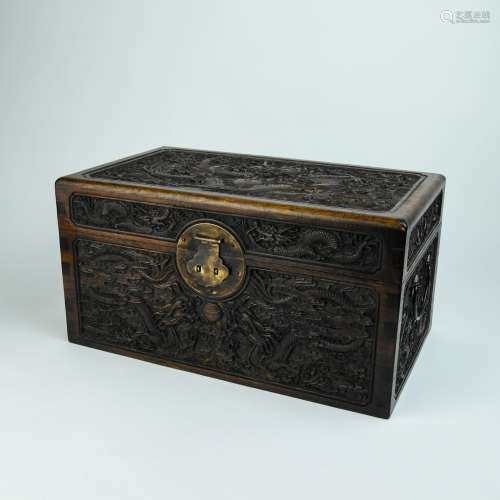 A Chinese Carved Rosewood Box with Cover