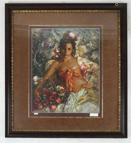 Jose ROYO: Woman With Flowers - Serigraph