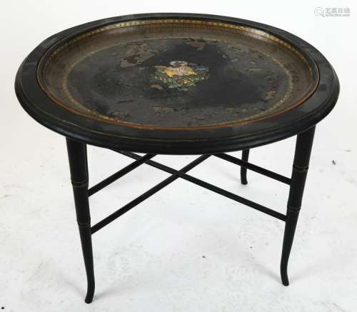 Oval Tole, Wood Tray-Top Table