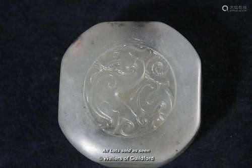 A Chinese hardstone seal with carved dragon to top, 5cm square.