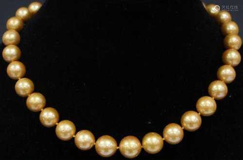 LADY'S LARGE GOLDEN PEARL NECKLACE W/ 14KT CLASP