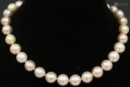 LADY'S LARGE PINK PEARL NECKLACE-14KT GOLD CLASP