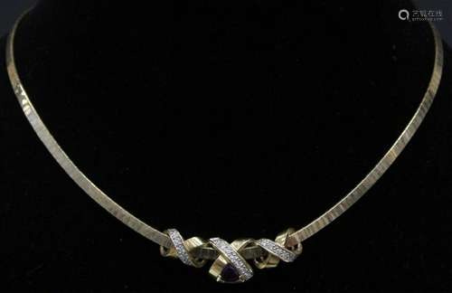 14KT GOLD NECKLACE W/ AMETHYST & DIAMOND PENDANTS