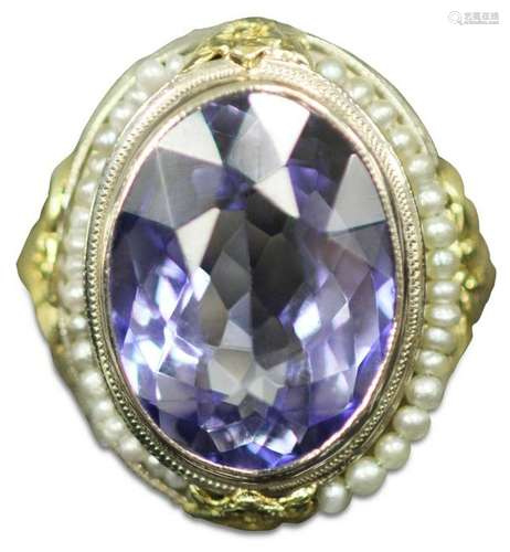 VINTAGE SAPPHIRE & PEARL 14KT GOLD RING