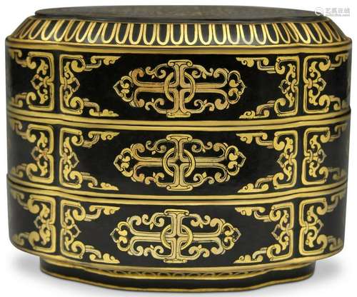 CHINESE BLACK LACQUERED BOX, 6 1/4