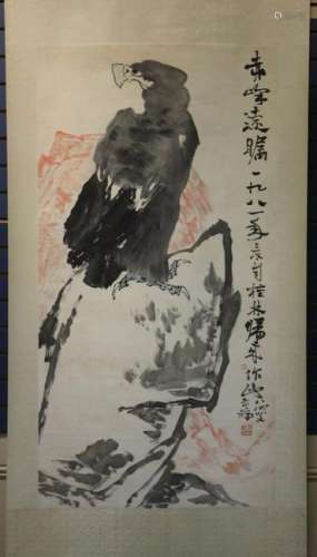 VINTAGE CHINESE WATERCOLOR OF EAGLE, SIGNED