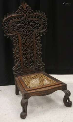 ROSEWOOD EAST INDIAN CARVED CHAIR, 19TH C.