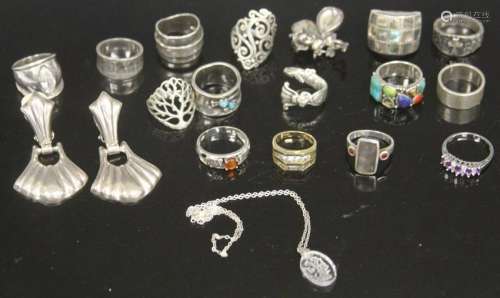 VINTAGE STERLING SILVER JEWELRY, (19) PIECES