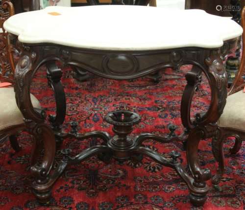 AMERICAN ROSEWOOD ROCOCO MARBLE TOP CENTER TABLE