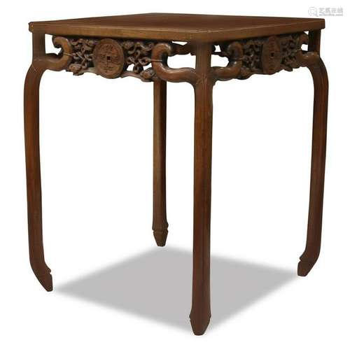 CHINESE HUANGHUALI CARVED TABLE, 19TH C.