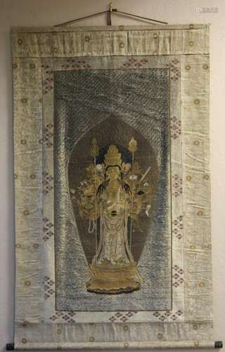 EARLY EMBROIDERED TAPESTRY WITH GODDESS