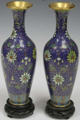 PAIR OF CHINESE CLOISONNE VASES W/ STANDS