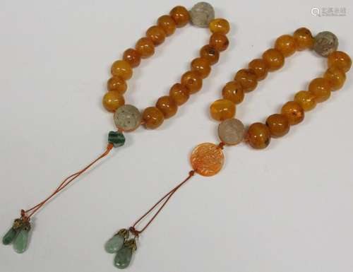 PAIR OF VINTAGE CHINESE JADE & AMBER BRACELETS