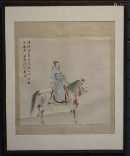 EARLY CHINESE WATERCOLOR OF RIDER ON HORSE