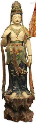 CHINESE POLYCHROME PAINTED QUAN YIN, 19TH C.