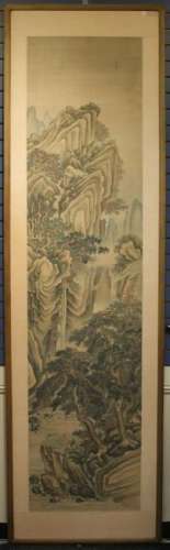 EARLY CHINESE PAINTING W/ FIGURES & WATERFALLS