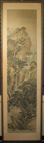 EARLY CHINESE PAINTING W/ FIGURES & WATERFALLS