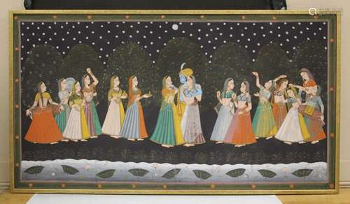 FRAMED INDIAN PAINTING WITH DANCING FIGURES