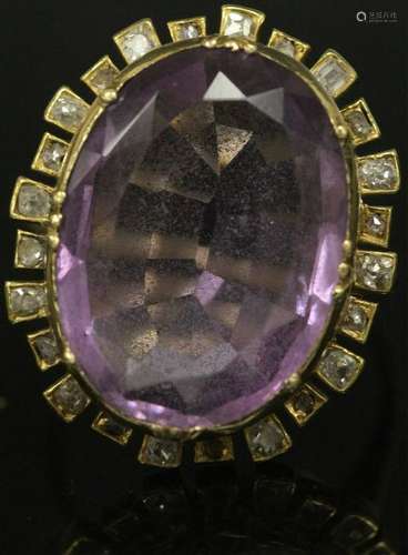 EUROPEAN AMETHYST & DIAMOND GOLD RING, 8.5 GRAMS