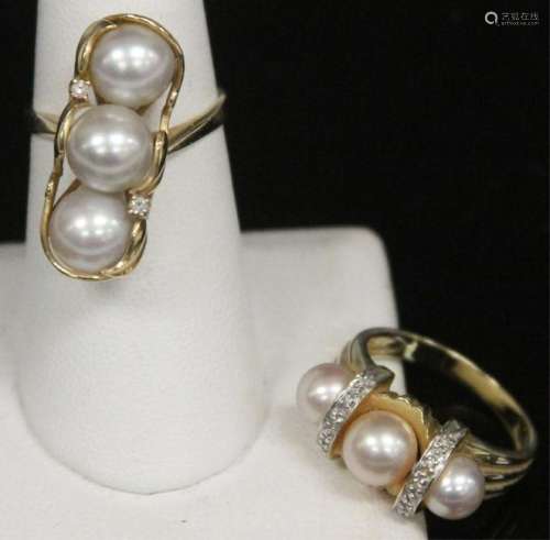 LOT OF (2) 14KT GOLD PEARL RINGS