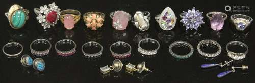 GROUP LOT OF STERLING SILVER RINGS & EARRINGS