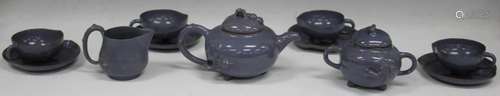 CHINESE YIXIN BLUE GLAZE (11) PIECE TEA SET