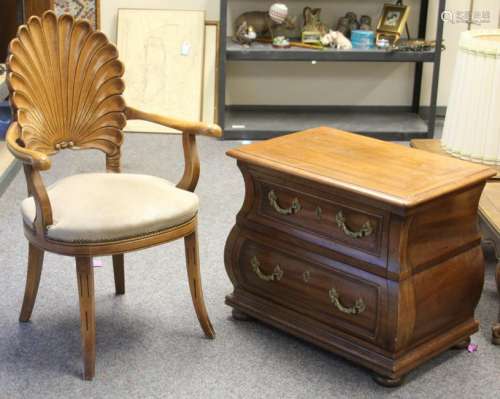 LOT OF (2): SHELL BACK ARM CHAIR & BOMBAY COMMODE