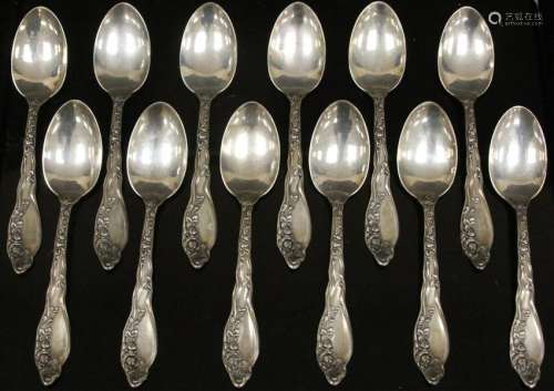 LOT OF (12) STERLING SILVER SPOONS W/ ROSE MOTIF