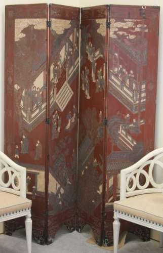 CHINESE FOUR PANEL DRESSING SCREEN, 1900'S