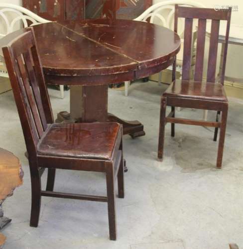 ARTS AND CRAFTS OAK ROUND DINING TABLE & CHAIRS