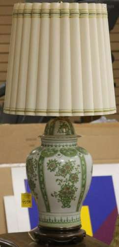 PAIR OF HAND PAINTED PORCELAIN LAMPS, 39 1/4
