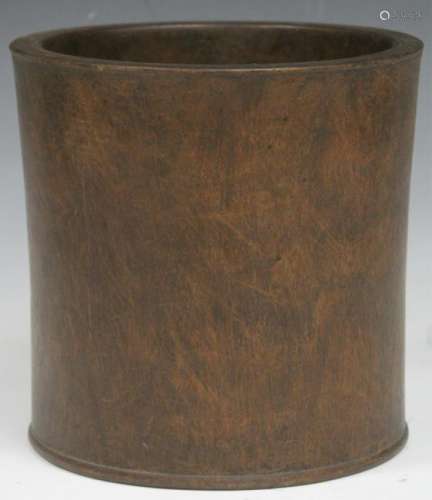CHINESE CARVED WOOD BRUSH POT, 8