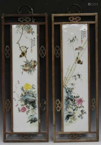PAIR OF CHINESE ENAMELED PLAQUES, FRAMED