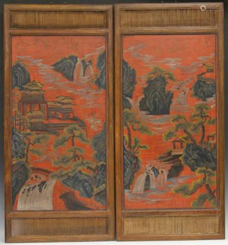 PAIR OF CHINESE CARVED WOOD LANDSCAPE PANELS