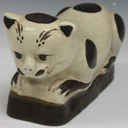 CHINESE POTTERY CAT FIGURE, 12 1/2