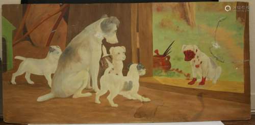 WILLIAM H. BEARD, OIL ON BOARD OF DOGS AT PLAY