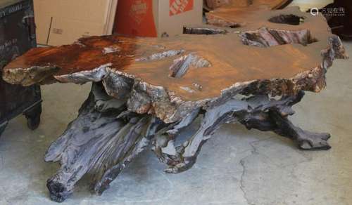 BURL REDWOOD COFFEE TABLE